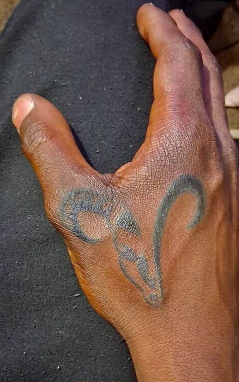 Aries zodiac symbol tattoo on hand